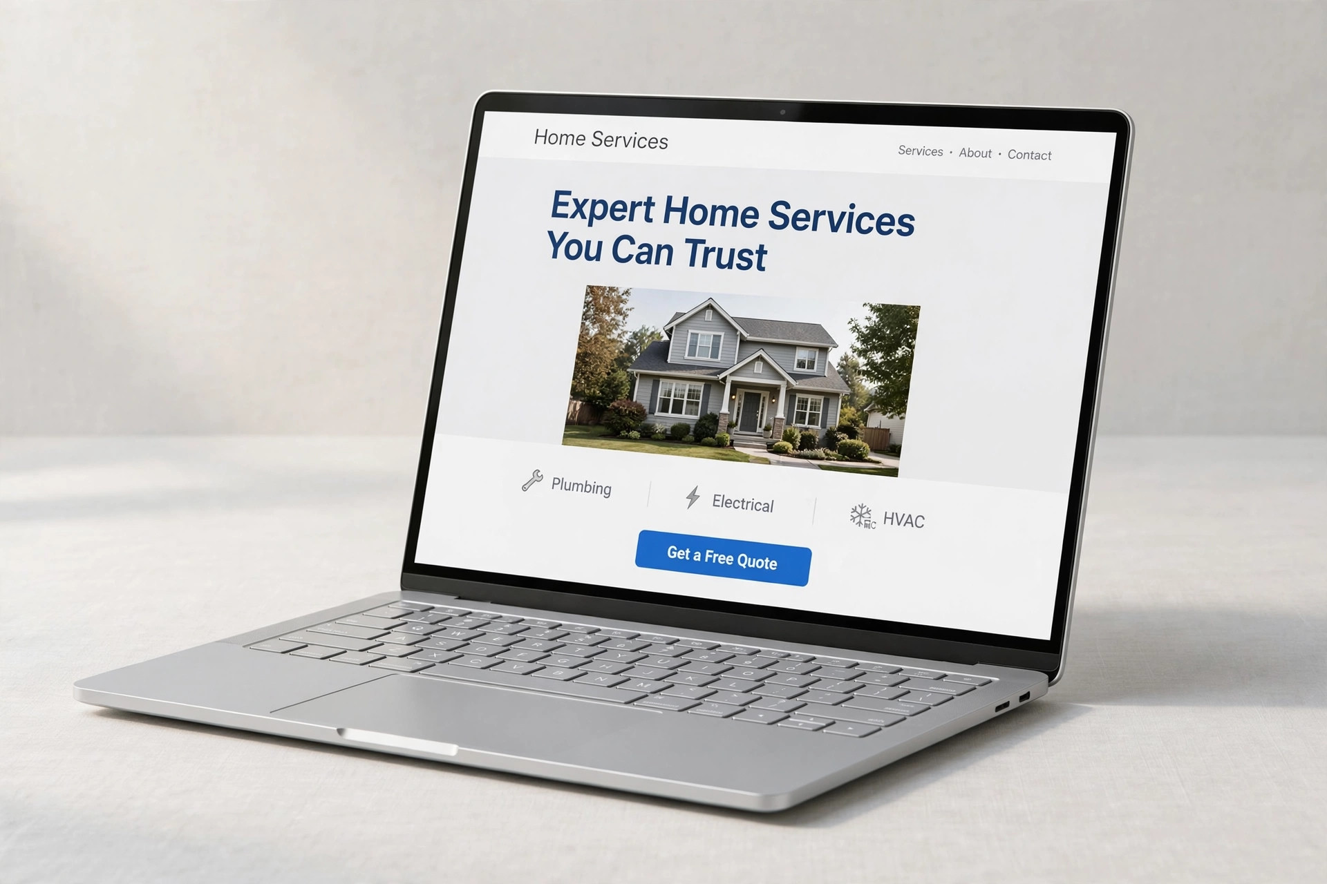 Concept preview of an example contractor website shown on a laptop
