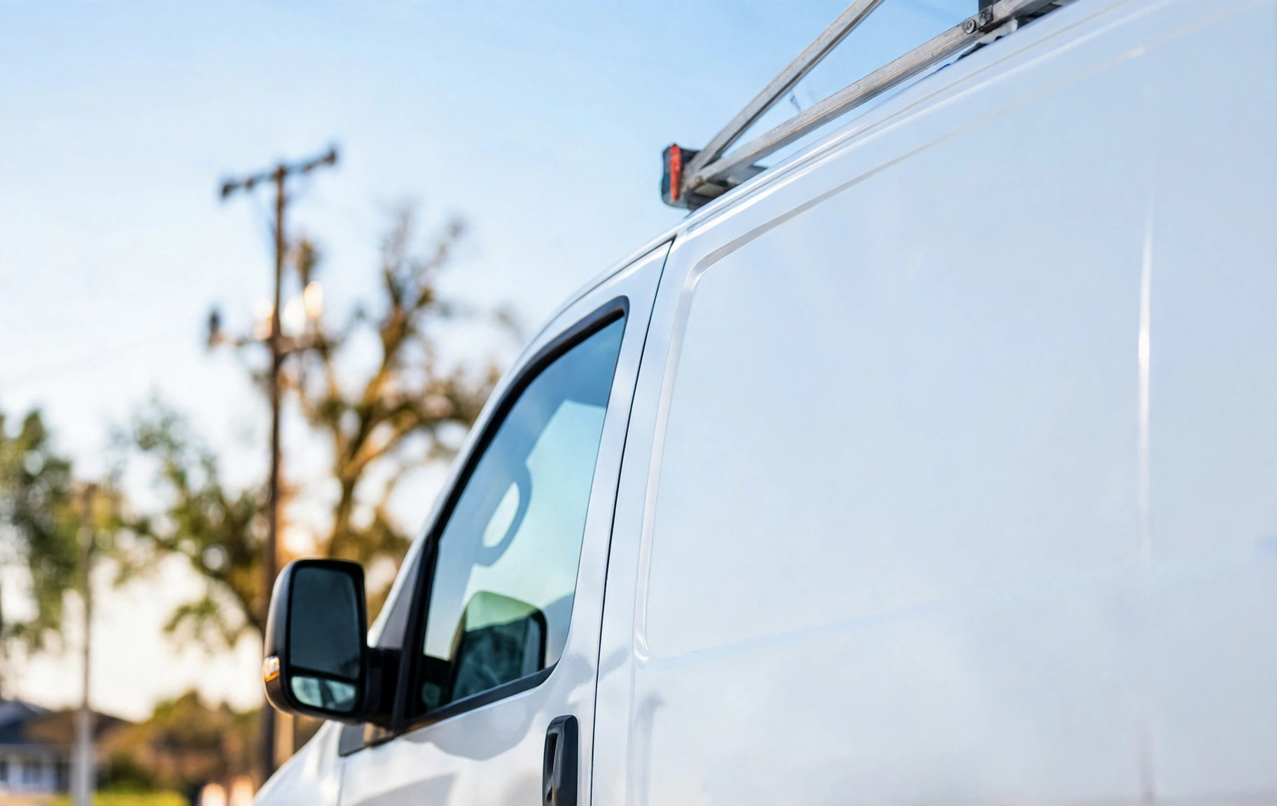 White service work van with a ladder rack, ready for the job